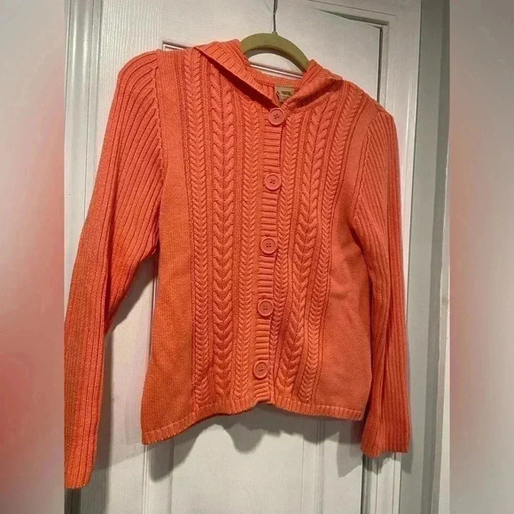 Faded Glory Coral Cluster Cable Knit Ribbed Hooded Button Cardigan Size Small - Picture 1 of 8